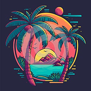 Tropical Island Beach Logo Vintage Surf Badge Illustration