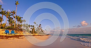 Tropical island beach Punta Cana, Bavaro resort and Caribbean sea on sunrise