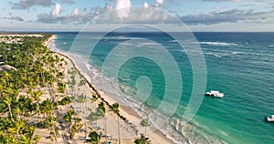 Tropical island beach shore exotic paradise,caribbean sea,palm trees,Punta Cana,Dominican Republic