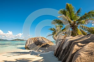 Tropical island beach, Source d`Argent, La Digue, Seychelles