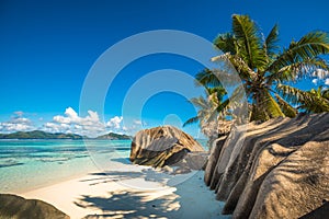 Tropical island beach, Source d`Argent, La Digue, Seychelles