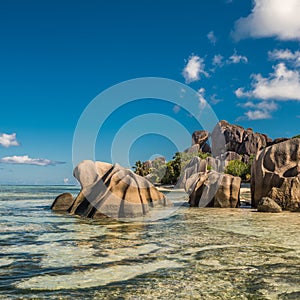 Tropical island beach, Source d`Argent, La Digue, Seychelles