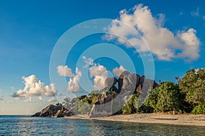 Tropical island beach, Source d`Argent, La Digue, Seychelles