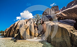 Tropical island beach, Source d`Argent, La Digue, Seychelles