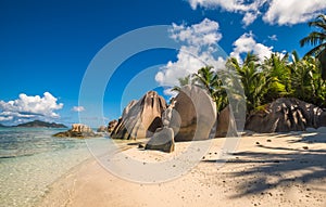 Tropical island beach, Source d`Argent, La Digue, Seychelles