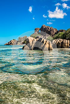 Tropical island beach, Source d`Argent, La Digue, Seychelles