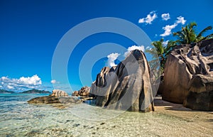 Tropical island beach, Source d`Argent, La Digue, Seychelles