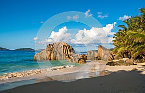 Tropical island beach, Source d`Argent, La Digue, Seychelles