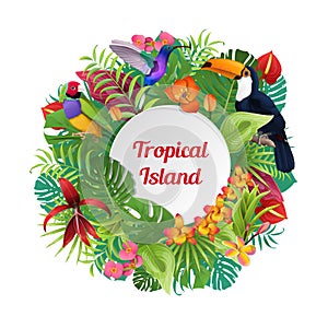 Tropical Island Birds, plants flowers