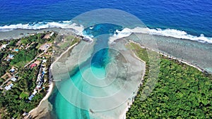 Tropical island coral lagoon beautiful sea view from above. Cook Islands Rarotonga