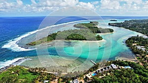 Tropical island coral lagoon beautiful sea view from above. Cook Islands Rarotonga