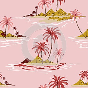 Tropical island hand drawing style sweet mood Vintage Seamless pattern vector illustration Colorful Summer design for fashion ,