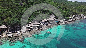 Tropical Island Koh Tao with Turquoise Water Bay and Residental Area on Shore in Thailand. Aerial Top View