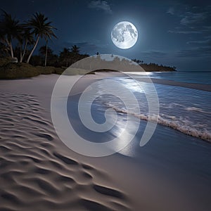 A tropical island by night with a full moon, AI generated