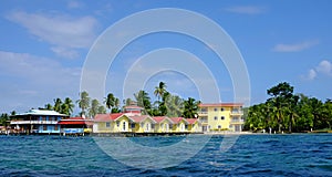 Tropical island with ocean front accomodations in the Caribbean, Bocas del Toro in Panama.