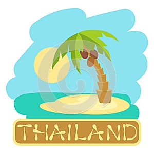 Tropical island with palm trees. Vector illustration icon for Thailand traveling.