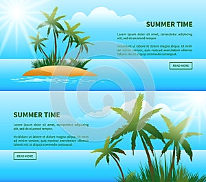 Tropical island, palm trees web banners