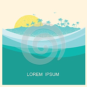 Tropical island with palms.Vector vintage style poster