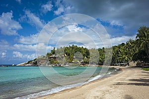 Tropical island paradise turquoise clear water at Sairee beach on Koh Tao, Thailand