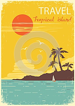 Tropical island paradise.Vector summer sun poster