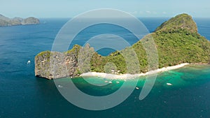 Tropical island with sandy beach. El nido, Philippines