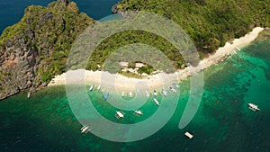 Tropical island with sandy beach. El nido, Philippines