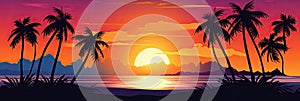 A tropical island sunset banner template, perfect for romantic getaways