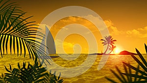 Tropical island sunset, palm trees