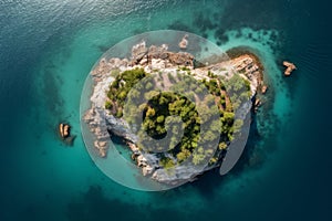 Tropical Island surrounded by clear Water, Sea in Heart Shape. AI Generative
