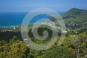 Tropical island in Thailand. View of Sairee village from West Coast Viewpoint Koh Tao