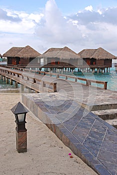 Turquoise water Tropical Island Vacation in Wooden Overwater Bungalow High Accessibility for disabled, resort island, Maldives