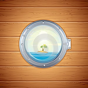 Tropical Island view from Porthole. Vector Image