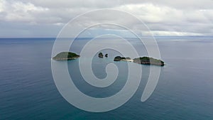 Tropical islands and blue sea, from above. Caramoan Islands, Philippines.