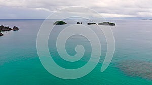 Tropical islands and blue sea, aerial drone . Caramoan Islands, Philippines.