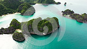 Tropical islands and blue sea, aerial view . Caramoan Islands, Philippines.