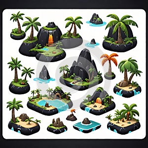 Tropical islands icon set