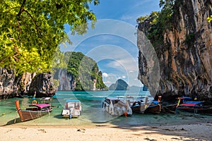 Tropical islands view with ocean blue sea and white sand beach at Koh Lao Lading, Krabi Thailand nature landscape photo