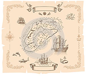 Tropical Isle Map with Marine Symbols
