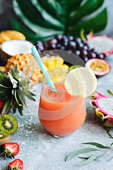 Tropical juice or cocktail in a glass