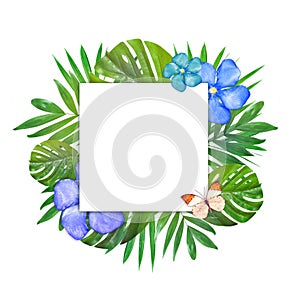 Tropical Jungle Leaves and Flowers Background