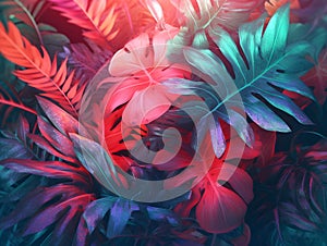 Tropical jungle palm leaves pastel color background with vived colorful high details