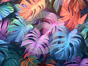 Tropical jungle palm leaves pastel color background with vived colorful high details