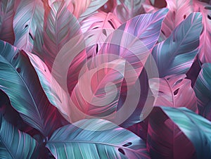 Tropical jungle palm leaves pastel color background with vived colorful high details