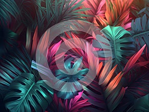 Tropical jungle palm leaves pastel color background with vived colorful high details