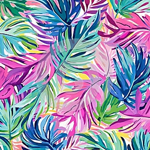 Tropical Jungle Pattern In Magenta And Azure