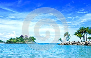 Tropical lagoon with blue sky