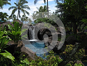 Tropical lagoon and waterfall