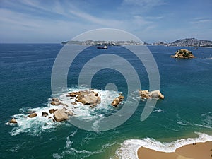 Tropical landscape of Acapulco beach, Mexico in the evening