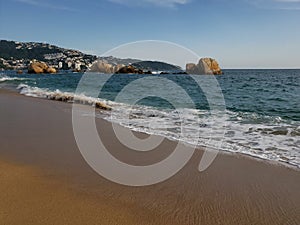 Tropical landscape of Acapulco beach, Mexico in the evening