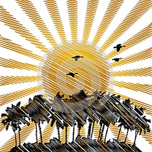 Tropical landscape - hand draw